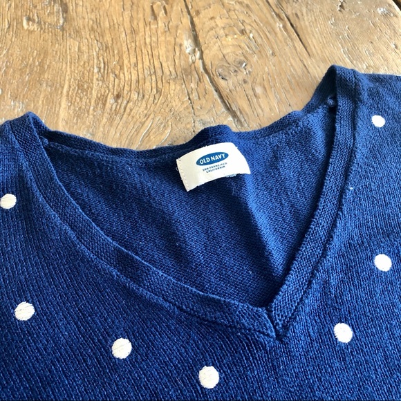 Navy Blue Sweater with Embroidered Polka Dots - Picture 5 of 5